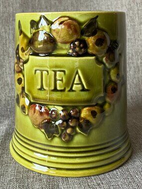 Vintage Los Angeles Potteries Ceramic Tea Canister Avocado Green, No Lid